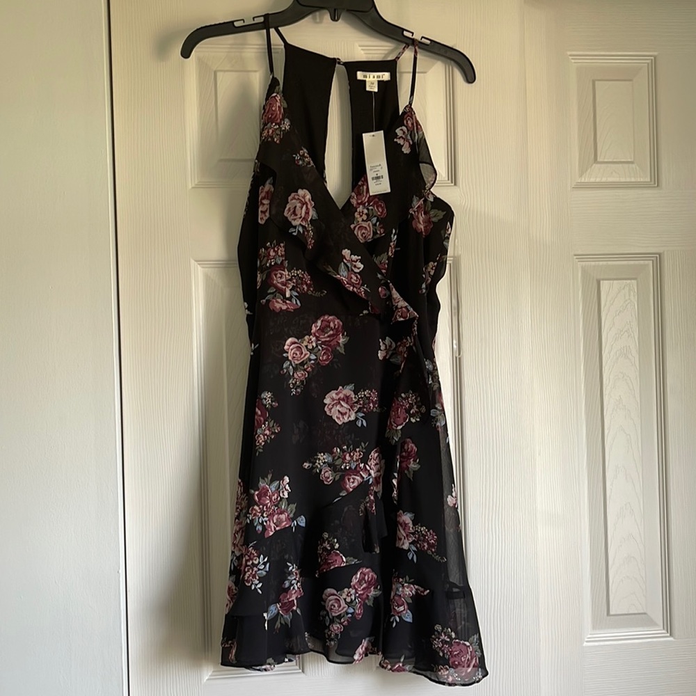 NWT black floral chiffon dress